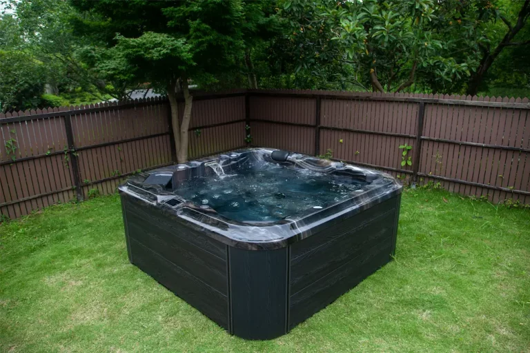 superior hot tub in backyard