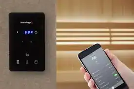 Finnleo sauna heater and digital smart control panel in a luxury home sauna