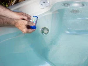 Hot tub chemicals set out and ready for a water consultation