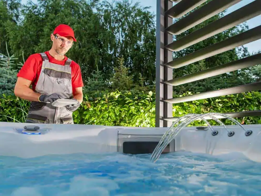 Hot tub delivery preparation in a backyard