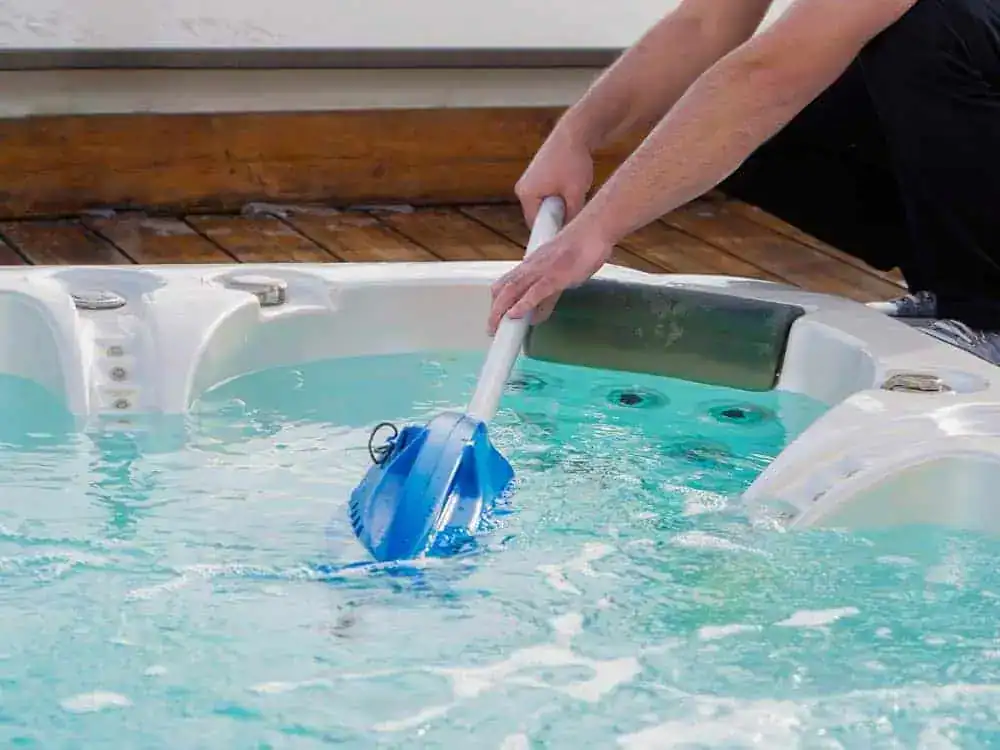 Clean sanitized hot tub water in a custom backyard spa