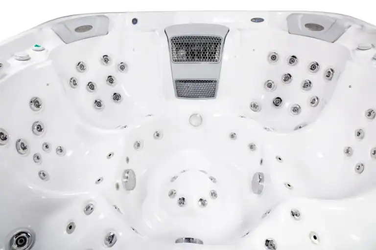 Close up of chrome massage jets in the Mont Blanc hot tub